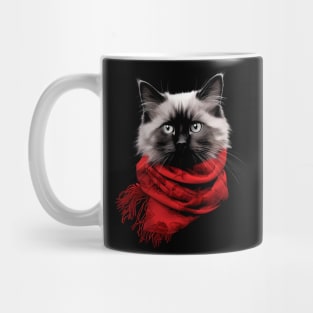 Birman Kitty Wearing a Red Scarf Mug